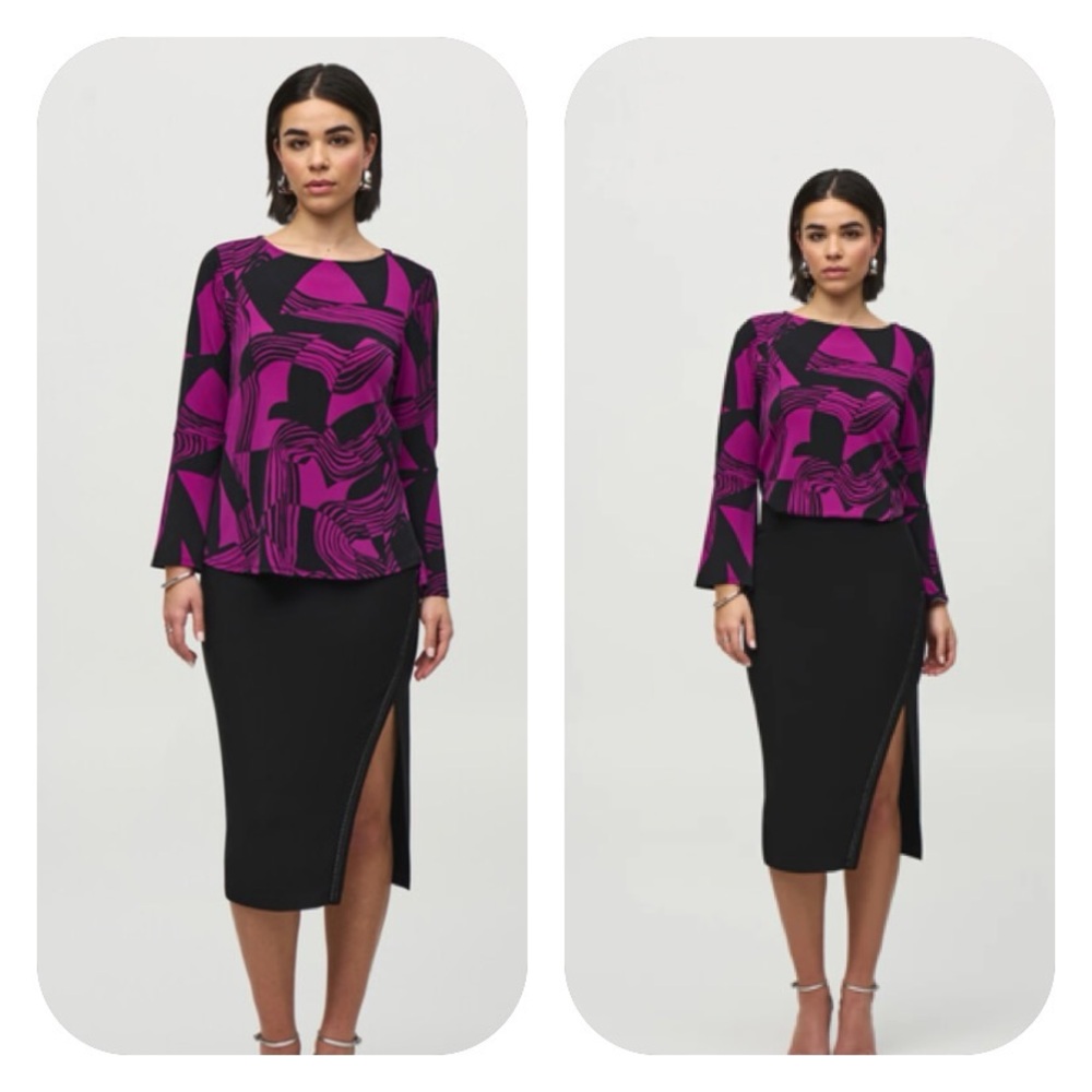 Joseph Ribkoff Open Shoulder Black Magenta Top